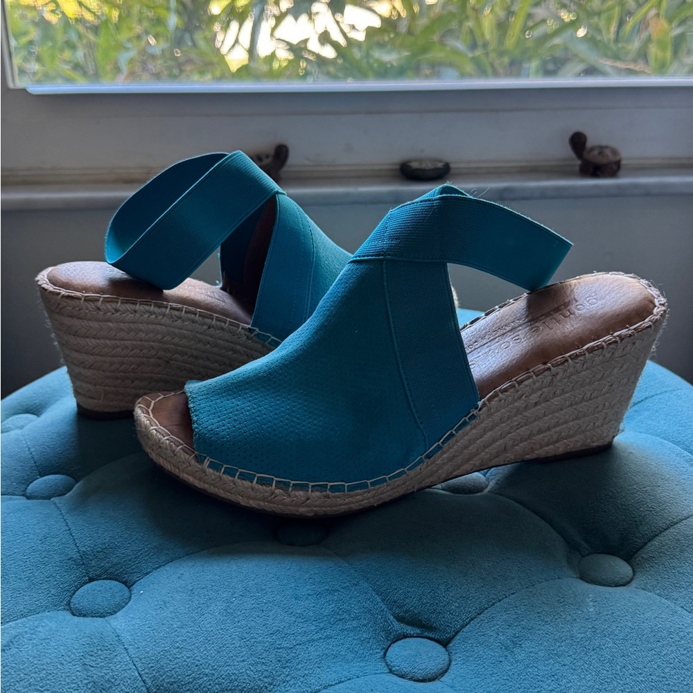 Gentle Souls Teal Espadrille Wedge Sandals